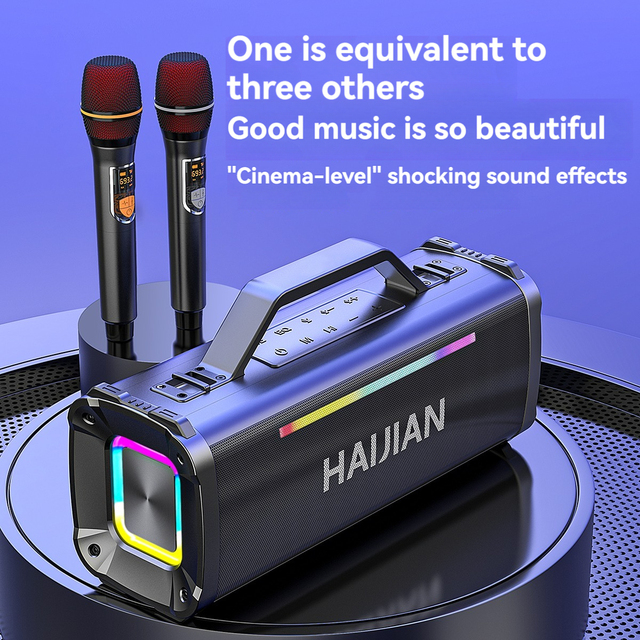HAIJIAN HJ-68 Karaoke Machine with Dual Wireless Mics, Bluetooth 5.3 Speaker with LED Light, Reverb Sound Card for Outdoor