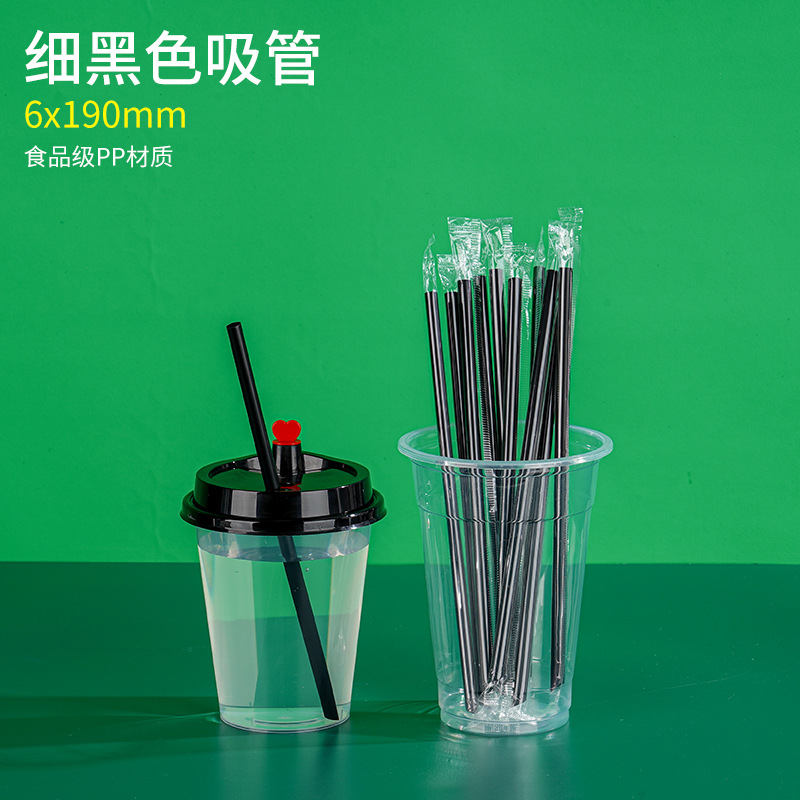 Pajitas finas negras, 6x190mm (4000 pajitas)