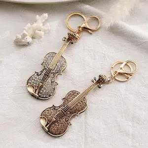 Tinh thể Rhinestone Guitar Keychain dễ thương âm nhạc bass Keychain Mini Guitar Keyring guitar điện Móc chìa khóa vòng kim loại móc chìa khóa