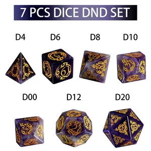 Dice Custom DND ลูกเต๋าสีม่วงอัญมณี RPG D4 D6 D8 D10 D % D12 D20 หินธรรมชาติลูกเต๋าสําหรับDungeonsและมังกรเกมกระดาน