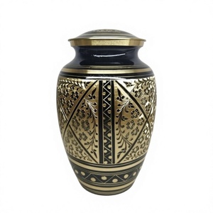 ทองคําดําแกะสลักทองเหลืองเผาศพผู้ใหญ่ Urns สําหรับเถ้ามนุษย์ถุงกํามะหยี่ฟรี - Product Image 1