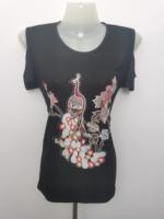 T-shirt décontracté d'été pour femme à épaules dénudées, col rond, imprimé strass, avec pierres de cristal – Vente en gros directe usine à prix bas