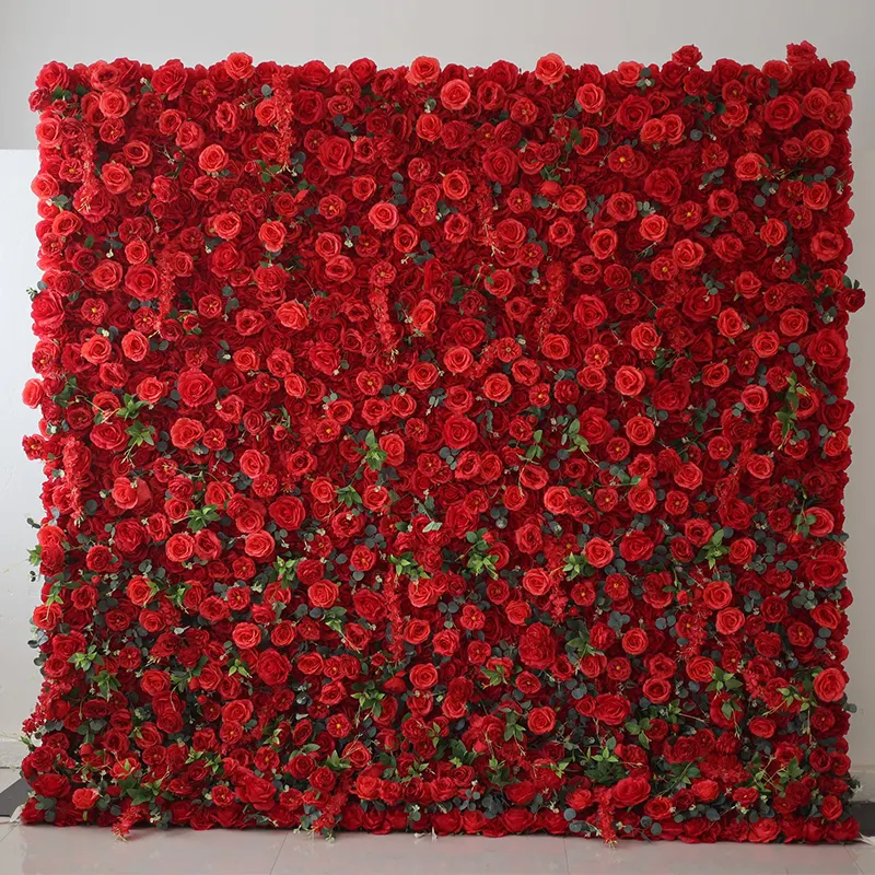 Custom Wedding Party Decorative Artificial Red Rose Flowers Flower Wall Panel Backdrop