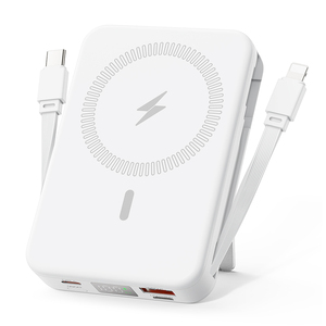 Внешний аккумулятор 10 000 мАч с быстрой зарядкой 22,5 Вт, двумя встроенными кабелями USB-C, магнитный, беспроводной, портативный, с функцией держателя - Product Image 6