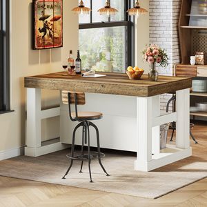 SENYU Wood Kitchen Island <b>Table</b> with Rustic Top and White Base, Multi-Functional Storage Shelf for Modern Kitchen - Product Image 2