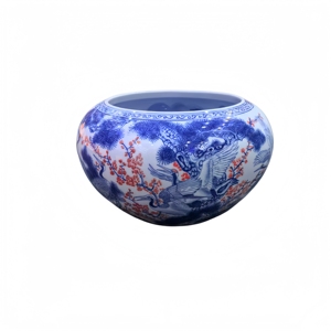 ชามเซรามิกจิ่งเต๋อเจิ้นลายเพ้นท์มือสีน้ำเงินขาวเคลือบแดง ใช้ได้สองแบบ ทั้งเป็นชามปลาและอ่างล้างหน้า ของตกแต่งบ้านสไตล์จีน - Product Image 5