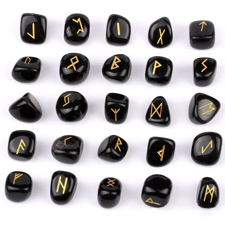 Grosir Batu Rune Set Penyembuhan Kristal Alami Jatuh Terukir Batu Akik Merah Mata Harimau Mawar Kuarsa Kaca Rune Set untuk Hadiah