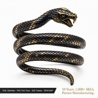 Bracelet de bras supérieur en acier inoxydable 316L, motif serpent enroulé, finition PVD noir et or bicolore, style gothique sombre, OEM pour marques de mode alternative