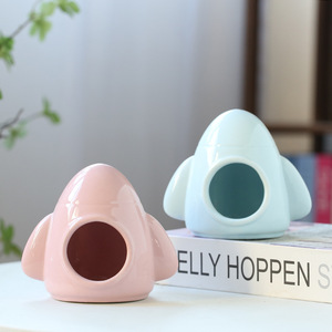 Ceramic Rocket House Small Hamster Hideout Cooling <b>Nest</b> Pet <b>Bed</b> Summer Cooler Bedroom Accessory - Product Image 2