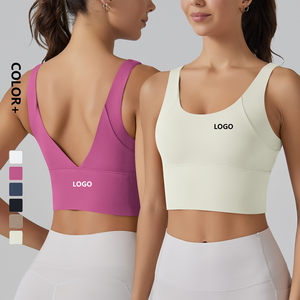 Reggiseno Sportivo con Logo Personalizzato, Schiena a V, Imbottitura Integrata, Top Corto Senza Maniche per Yoga e Fitness - Product Image 1