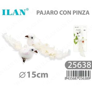 Uccello Decorativo Ilan con Morsetto 15cm Bianco per Decorazione Casa - Product Image 1