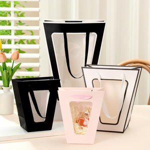 Bolsa de Regalo Ecológica, Resistente y Elegante, de Cartón Blanco con Ventana Transparente, para Flores Frescas, Snacks, Cumpleaños, Qixi - Product Image 1