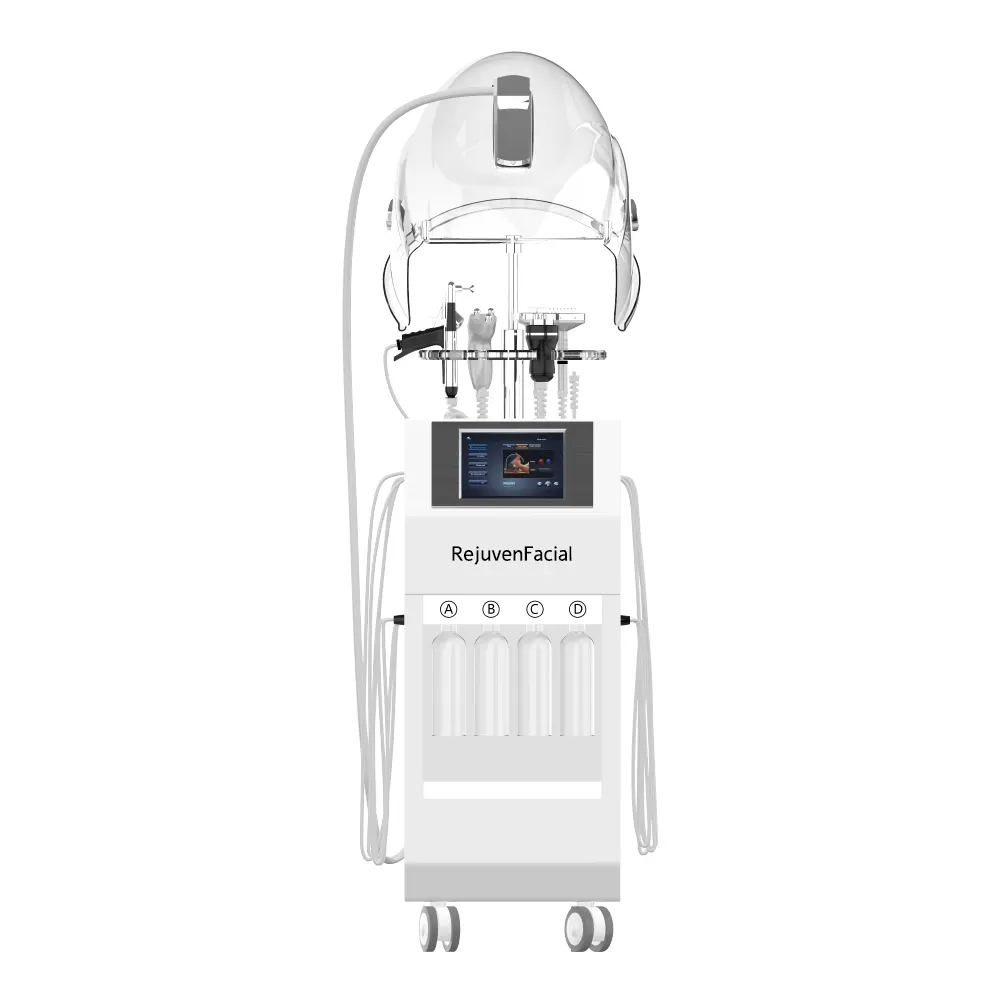 Máquina de terapia facial 10 em 1, jato de oxigênio para cuidados com a pele, rejuvenescimento da pele, descascador de oxigênio, máquina facial com oxigêndomo para uso comercial