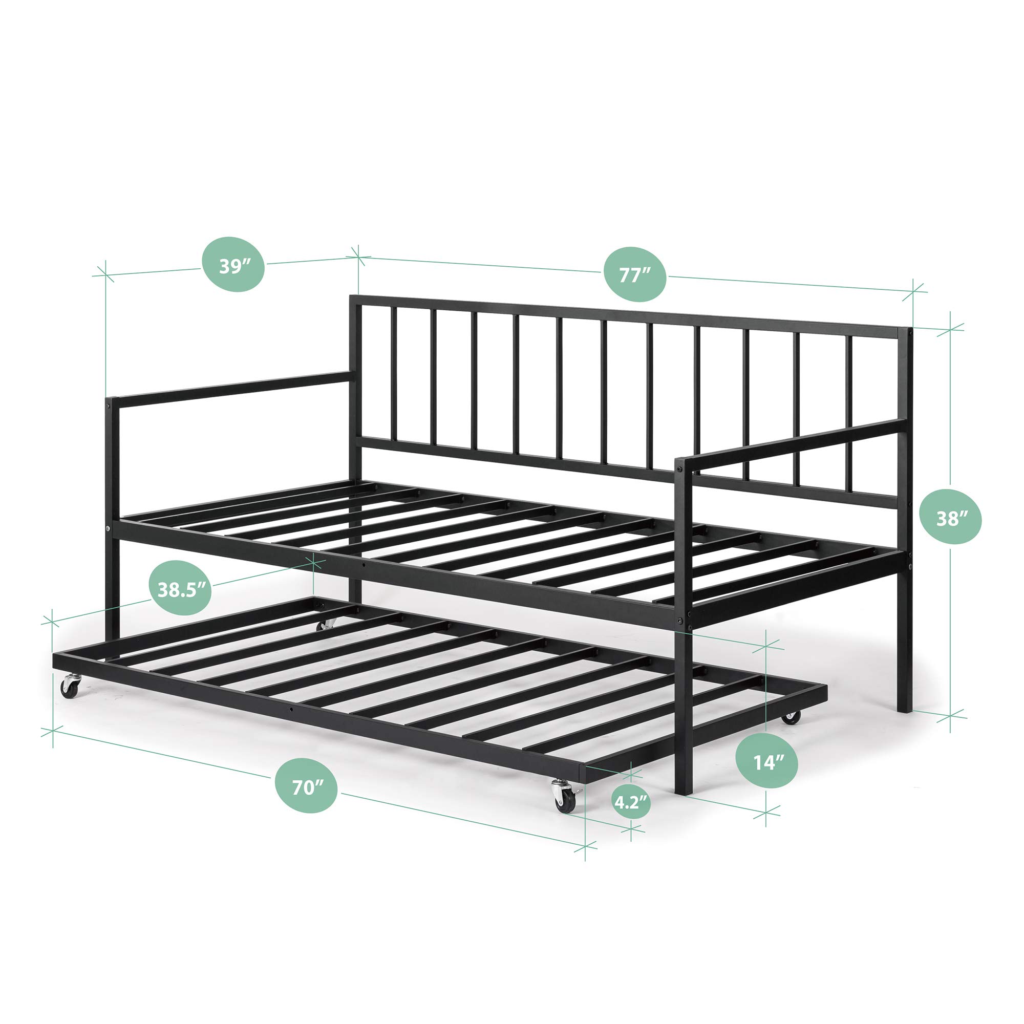 2021 New factory wholesale modern metal iron steel wronght trundle day bed daybed