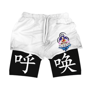 High Quality Breathable Digital Printing Anime Logo 2 in 1 Custom Double <b>Layer</b> Mesh Drawstring Board Shorts for Men - Product Image 1