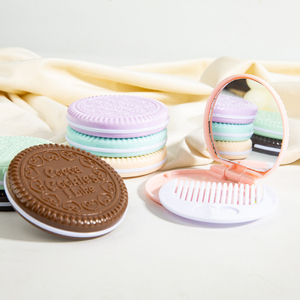 流行礼品和促销品2合1饼干形设计手持便携式化妆镜带梳子 - Product Image 6