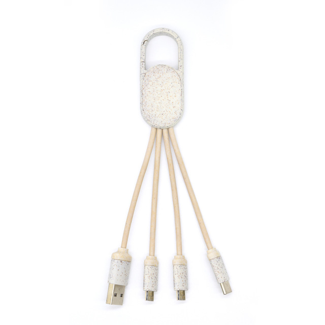 Customize Logo Wheat Straw Environmental Protection Keychain 3-in-1 Data Cable One Tow Hhree Charging Cable Android Type C
