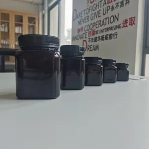 Plastic 145ml 180ml 215ml 360ml 720ml PET Four Square Jar With Screw Cap For Syrup And Food Store