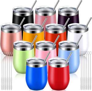 Stainless Steel Tumbler 12oz Vacuum Insulated Travel Cup Lid <b>Straw</b> Multi Color Set 6-12 Hours Thermal Insulation Boiling Water - Product Image 1