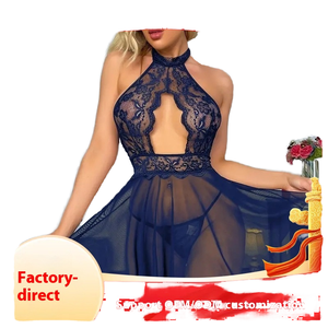 Ali Express New Style Sexy Non-Take-Off Nachthemd für Plus Size Damen Lace Neck Mesh Stitching Dessous mit gewebter Web methode - Product Image 6