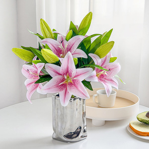 Ramo de Lirios Artificiales con Dos Flores y un Capullo, Flores de Seda Plástica de Alta Simulación para Decoración de Bodas - Product Image 3