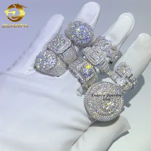 New arrival fine jewelry 925 sterling silver iced out diamond hip hop mens moissanite ring