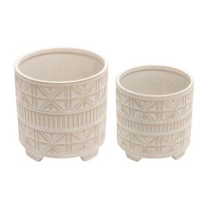 Pots de plantes en céramique avec design en relief, pieds surélevés, ensemble de jardinières pour plantes succulentes d'intérieur et d'extérieur - Product Image 1