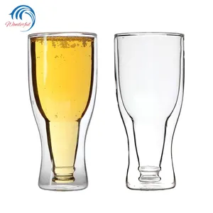 20oz borosilicate vidro de vidro, gelado, cerveja, caneca, jantar, dupla parede, vidro de cerveja, com tampa de bambu