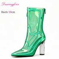 Bottines à talon bloc transparent de 10 cm, mode de Noël, style défilé, Martin, PVC transparent, néon, sexy
