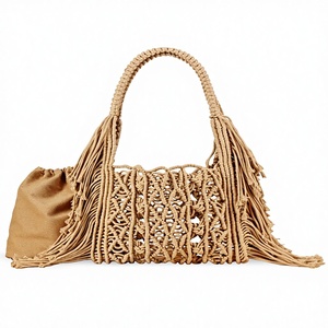 New Handmade Cotton Fabric Woven Tassel <b>Square</b> Drawstring Closure Bag Two Daily Leisure Work Seaside Vacation Tanjing - Product Image 1