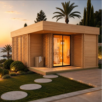 Sauna Luar Ruangan Modern Gaya Baru dari Kayu Cedar Merah/Hemlock dengan Area Relaksasi, Sauna Uap Kering untuk 4 Orang, Pembakaran Kayu 6 kw untuk Taman Keluarga