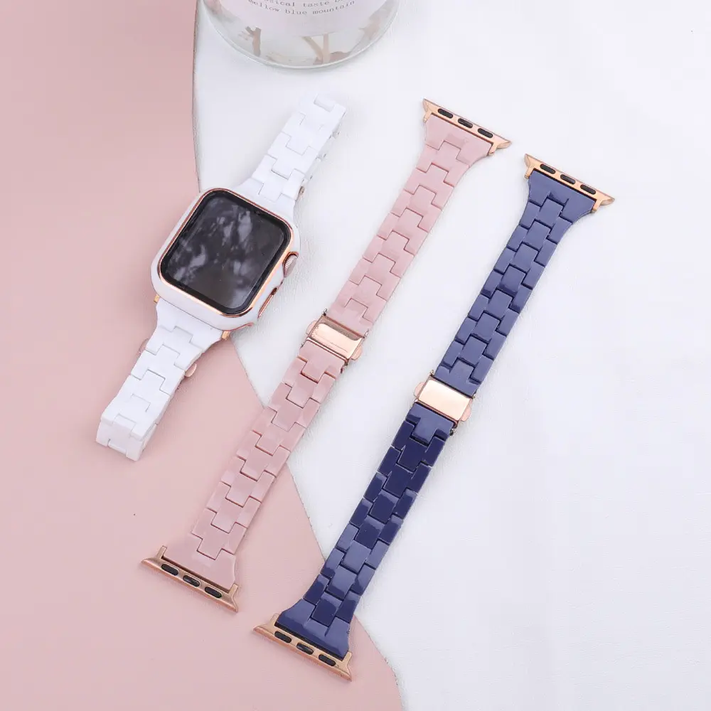 Correa de resina de imitación de Color sólido para Apple Watch, pulsera pequeña de moda para Pc, 38, 40, 41, 42, 44 y 45 Mm para Iwatch Se 7 y 6