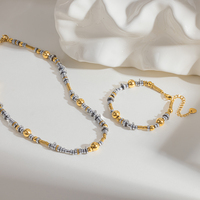 Ensemble de bijoux tendance en acier inoxydable, or 18 carats et argent, mélange de couleurs, deux tons, perles mélangées, bracelet et collier pour femmes