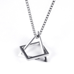 Colgante geométrico de acero inoxidable para hombre de Hip Hop, collar triangular cuadrado entrelazado para hombre, ropa informal apilable, collar de roca - Product Image 5