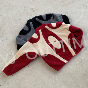Custom Embroidery Color Block Patchwork Splicing Sweater <strong>Pullover</strong> Full Zip up Face Masked Fluffy Fleece Sherpa Hoodie <strong>Jacket</strong> <strong>Men</strong> - Product Image 2