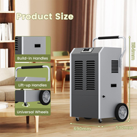 Déshumidificateur industriel 138L/jour 220V, déshumidificateur commercial pour sous-sol et entrepôt, affichage intelligent, contrôle automatique, dégivrage automatique