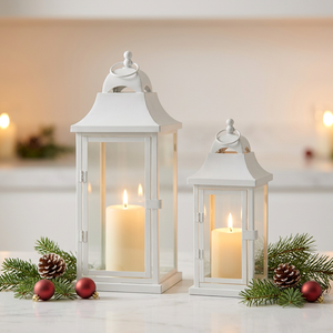 Lanterne à bougie en métal blanc, dernière création des fabricants, pour la décoration intérieure et extérieure - Product Image 1