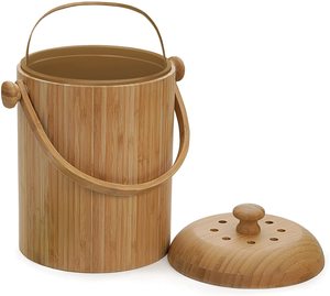 Kitchen Bamboo Compost Bin for Kitchen Counter top Compost Bucket Kitchen Pail Compost with Lid
