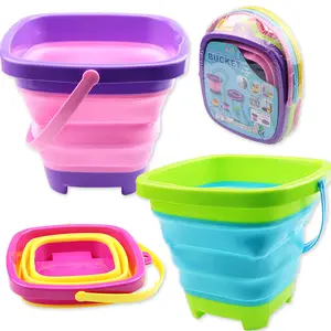 Kids 2.5L Foldable Silicone Sand Buckets Beach Toys Children Summer Outdoor Party Playing Portable Pail Collapsible Beach Bucket