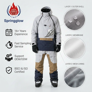 Traje de Esquí <span class=keywords><strong>Anorak</strong></span> Gris Personalizado OEM para <span class=keywords><strong>Hombre</strong></span>, Mono de Esquí de Una Pieza con Bloques de Color, Traje de Nieve Impermeable para <span class=keywords><strong>Hombre</strong></span>, Ropa de Esquí y Nieve al por Mayor - Product Image 4