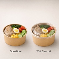 Conteneur alimentaire jetable en papier biodégradable imprimé sur mesure, 500 à 750 ml, avec couvercle transparent pour sandwichs, salades de fruits, bar à salades
