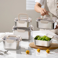 Micro-ondes sûr carré 304 repas préparation conteneur frais garder boîte en acier inoxydable cuisine stockage des aliments ensemble de conteneurs avec poignée