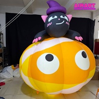 Ballon gonflable géant en forme de citrouille de Halloween avec chat de dessin animé, citrouille gonflable géante avec chapeau de sorcière et chat noir