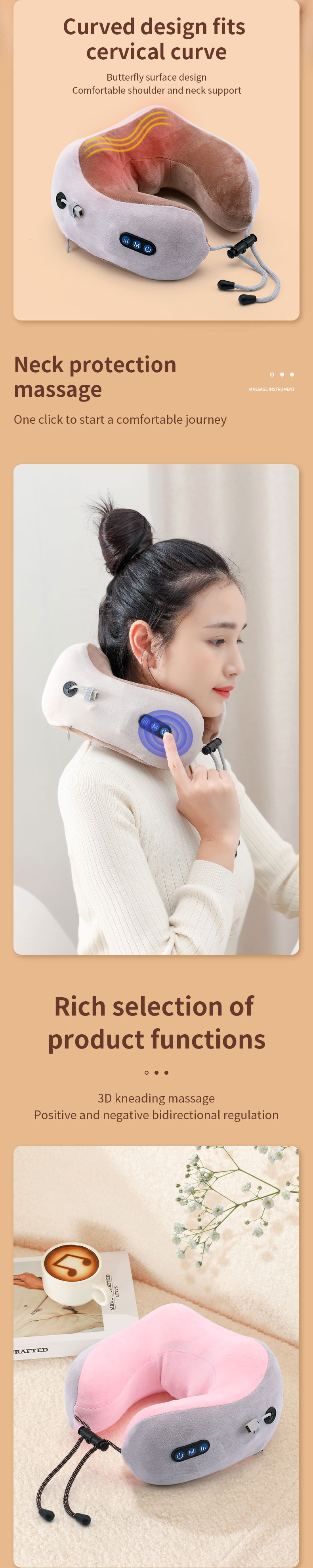 Body Cervical  Kneading Shiatsu Vibration C-type Shape Neck And Shoulder Relaxing Massage Travel Pillow