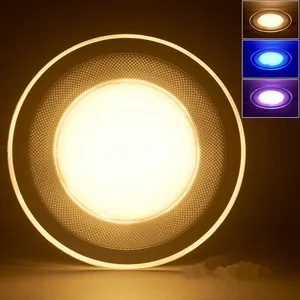 Luz de teto embutida tricolor 5W 9W, painel de vidro com mudança de 3 cores, luz de teto embutida branca + azul, luz embutida para teto