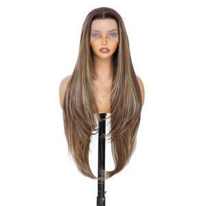 Parrucche in Fibra Sintetica da 30 Pollici per Donne, Lunghe Stratificate Marroni Bionde Rosse, con Frontale in Pizzo 13x4, Baby Hair, Moda, Onde Naturali, Resistenti al Calore - Product Image 1