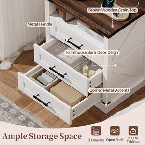 SENYU Modern Farmhouse Wooden Bedroom <b>Storage</b> Cabinet <b>Side</b> <b>Table</b> Hidden <b>Storage</b> Compartments LED Lighting Charging - Product Image 6