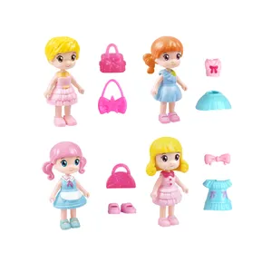 Cartoon Mooie Kleine Meisjes Plastic Poppen Speelgoed Voor Kind Met Jurk Up Accessoires