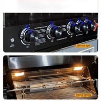 Barbecue à gaz propane liquide à quatre brûleurs, en acier inoxydable noir, grande taille, chariot barbecue à gaz pour usage extérieur avec armoire