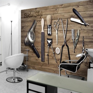 Papel tapiz decorativo para pared, herramientas de madera antigua HD personalizadas para barbería - Product Image 3